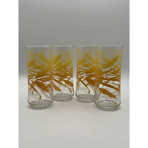 Set of 4 Vintage Libby Golden Wheat Tumblers Drinking Glasses 16oz - 6.5"